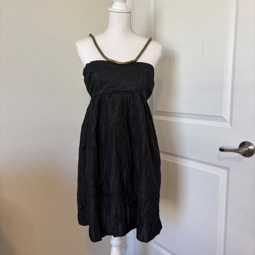 Calypso St Barth Black 100% Silk Mini Dress Gold Snake Chain Strap Womens Size 6